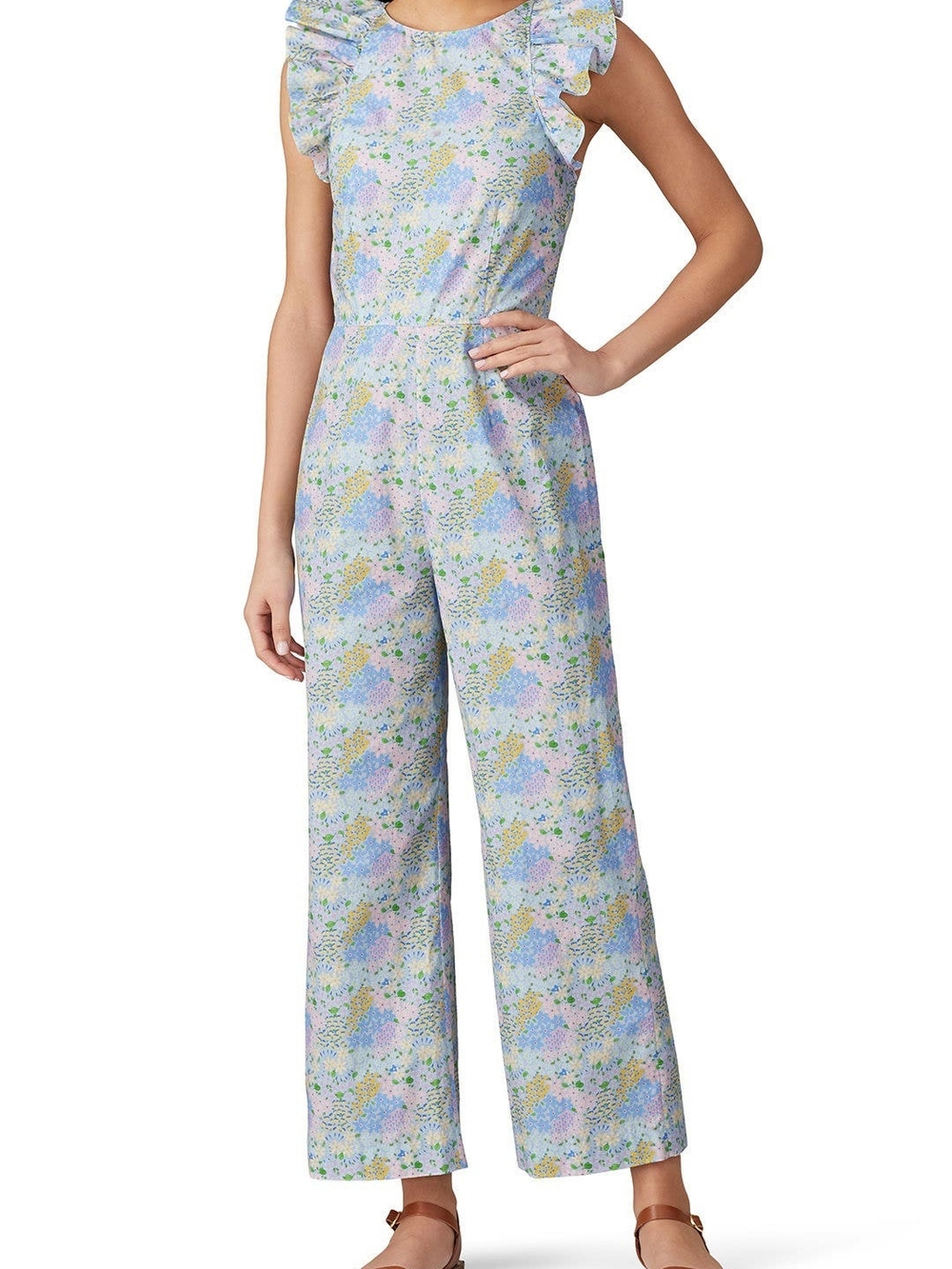 Paloma Blue Floral Pastel Ruffle-Sleeve Jumpsuit - Size Small